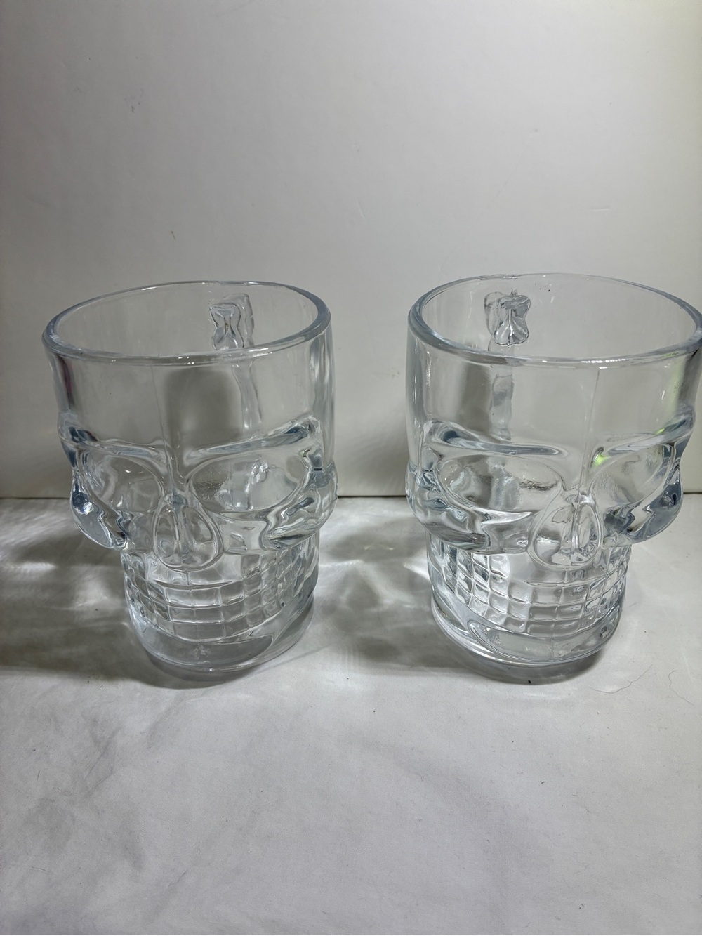 Pair of Clear Skull Mugs Beer Glasses